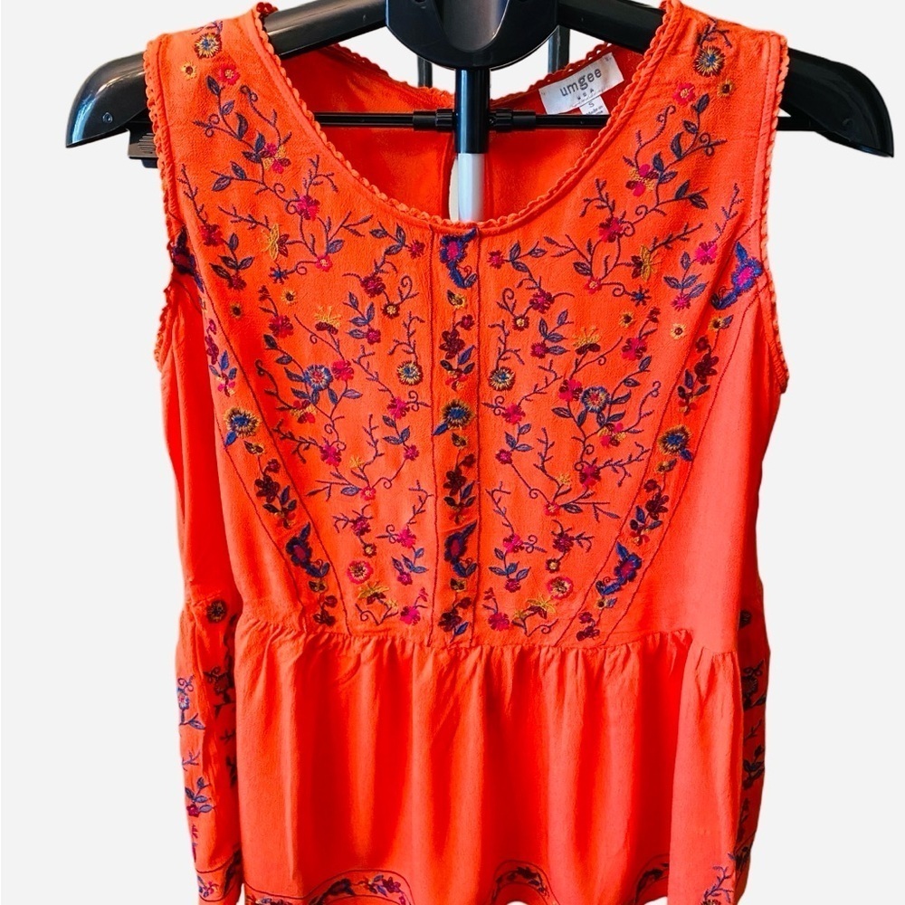 Umgee Orange Embroidered Sleeveless Top